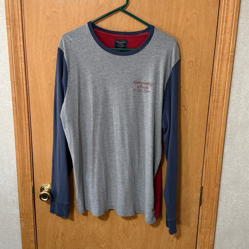 Abercrombie & Fitch Men’s XXL Gray/Navy/Red Long Sleeve Shirt